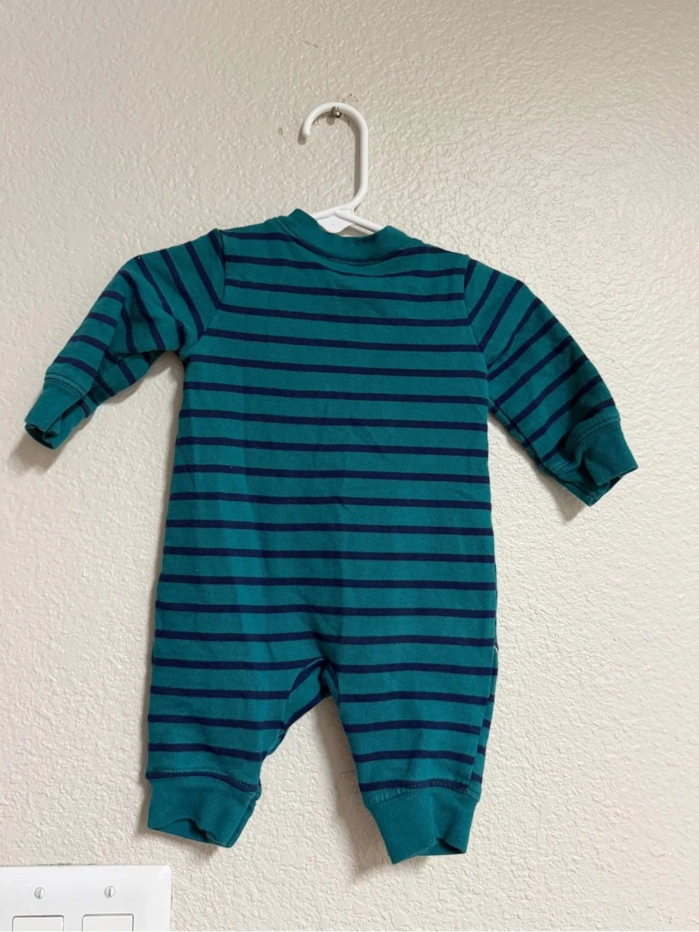 Carter's Teal & Navy Striped Dinosaur Footed One-Piece